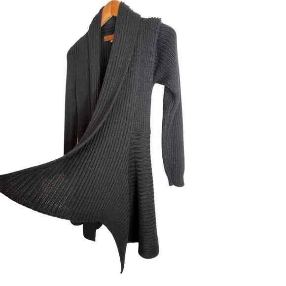 Arte Meche Baby Alpaca Rib Knit Open Front Cardigan Sweater in Black W's Medium - Picture 3 of 5
